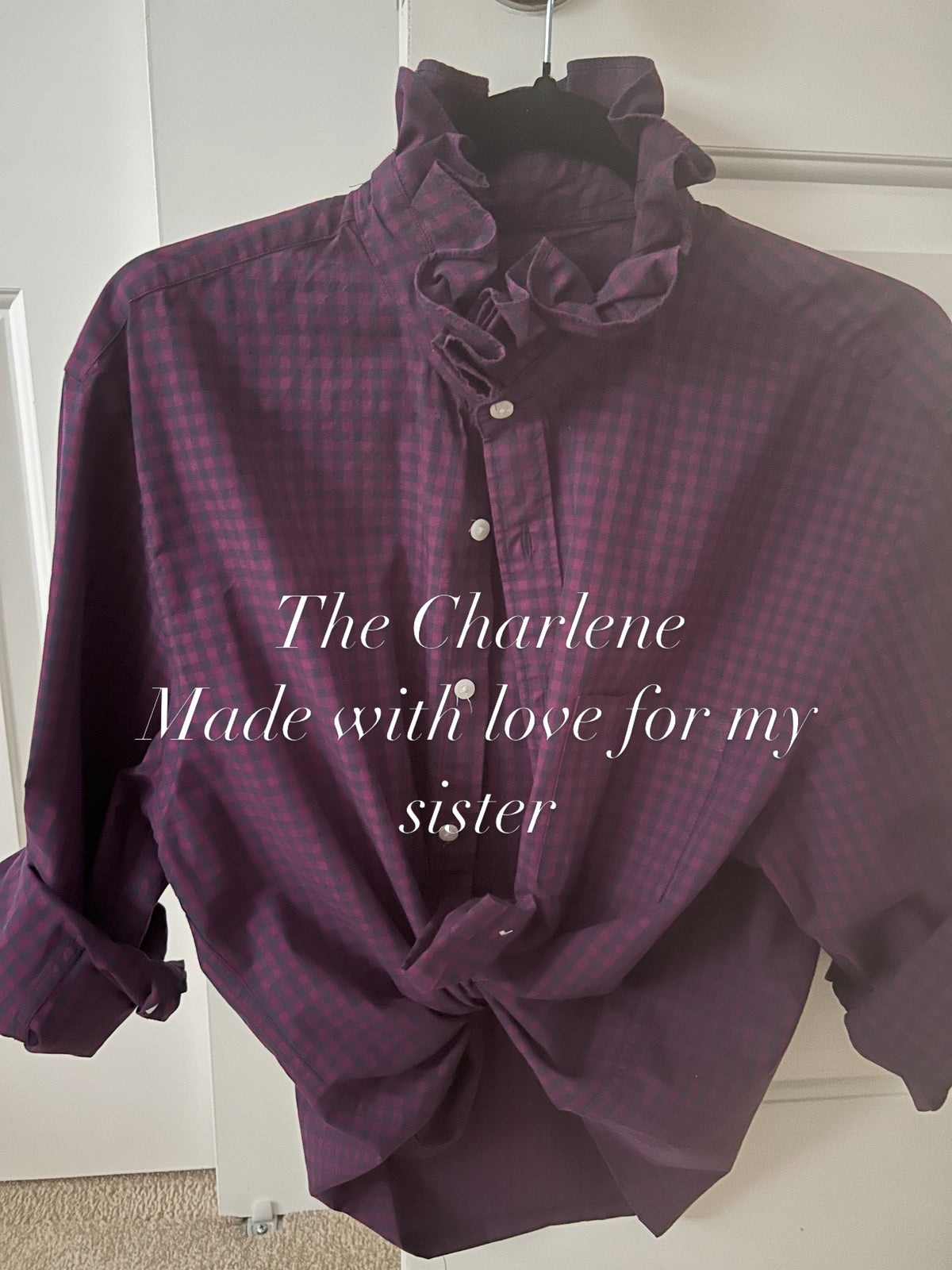 Meet Charlene the Purple and Navy button dwon shirt