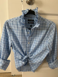 Anna is a one of a kind beauty! light blue plaid long sleeve shirt with ruffled collar