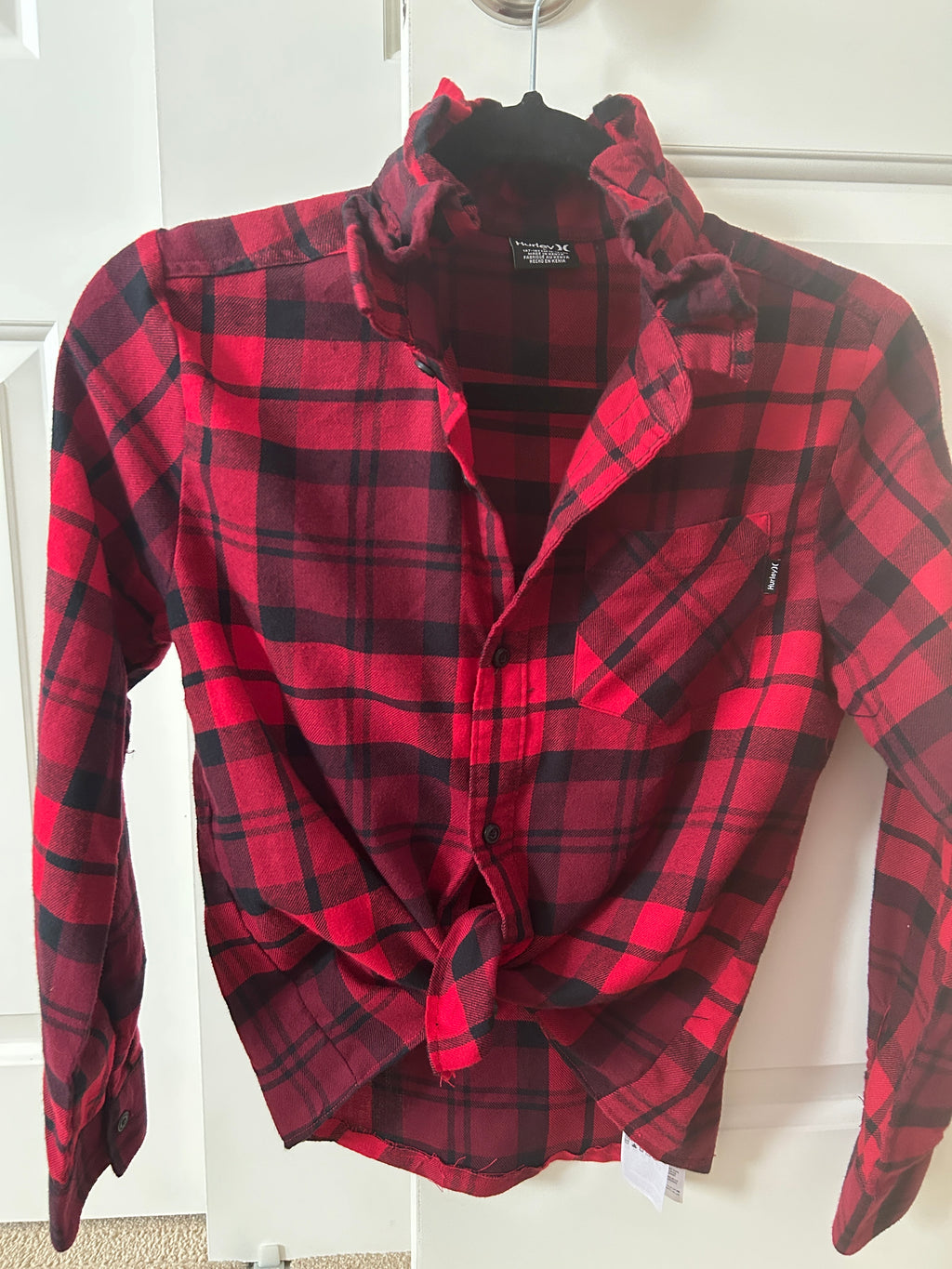 Meet Morgan, Red and Black Plaid Shirt with Ruffled Collar
