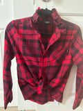 Meet Morgan, Red and Black Plaid Shirt with Ruffled Collar