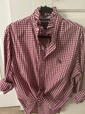 Burgundy Gingham Ruffled Collar Shirt — Large