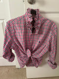 Pink Plaid Ruffled Collar Shirt — Small/Medium
