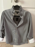 The Camryn — Black & White Micro Gingham Ruffled Collar Shirt — Small