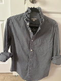 Navy Blue and Whitr Gingham Ruffled Collar Top