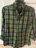 Green & Gold Plaid Ruffled Collar Shirt — XSmall/Small