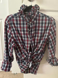 Navy & Red Tartan Ruffled Collar Shirt — Medium