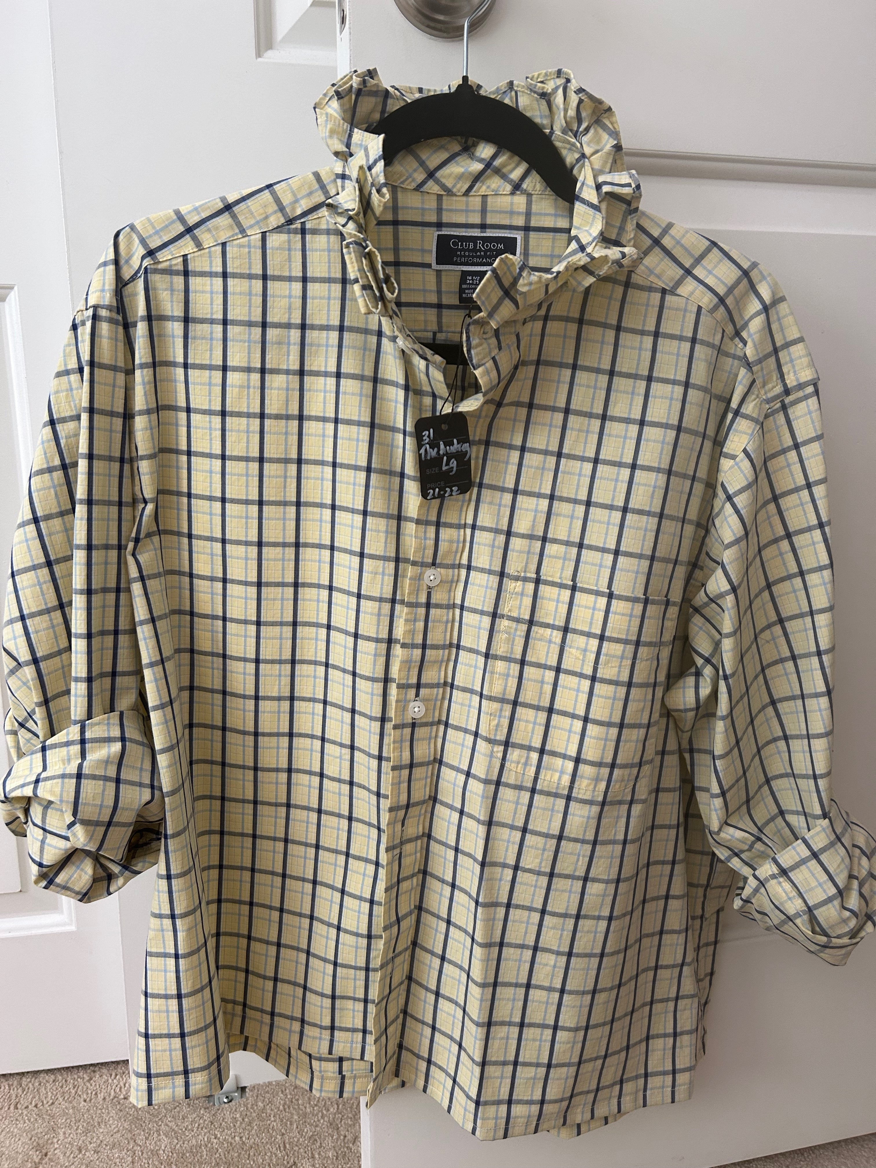 The Audrey — Yellow Plaid Ruffled Collar Shirt — Large