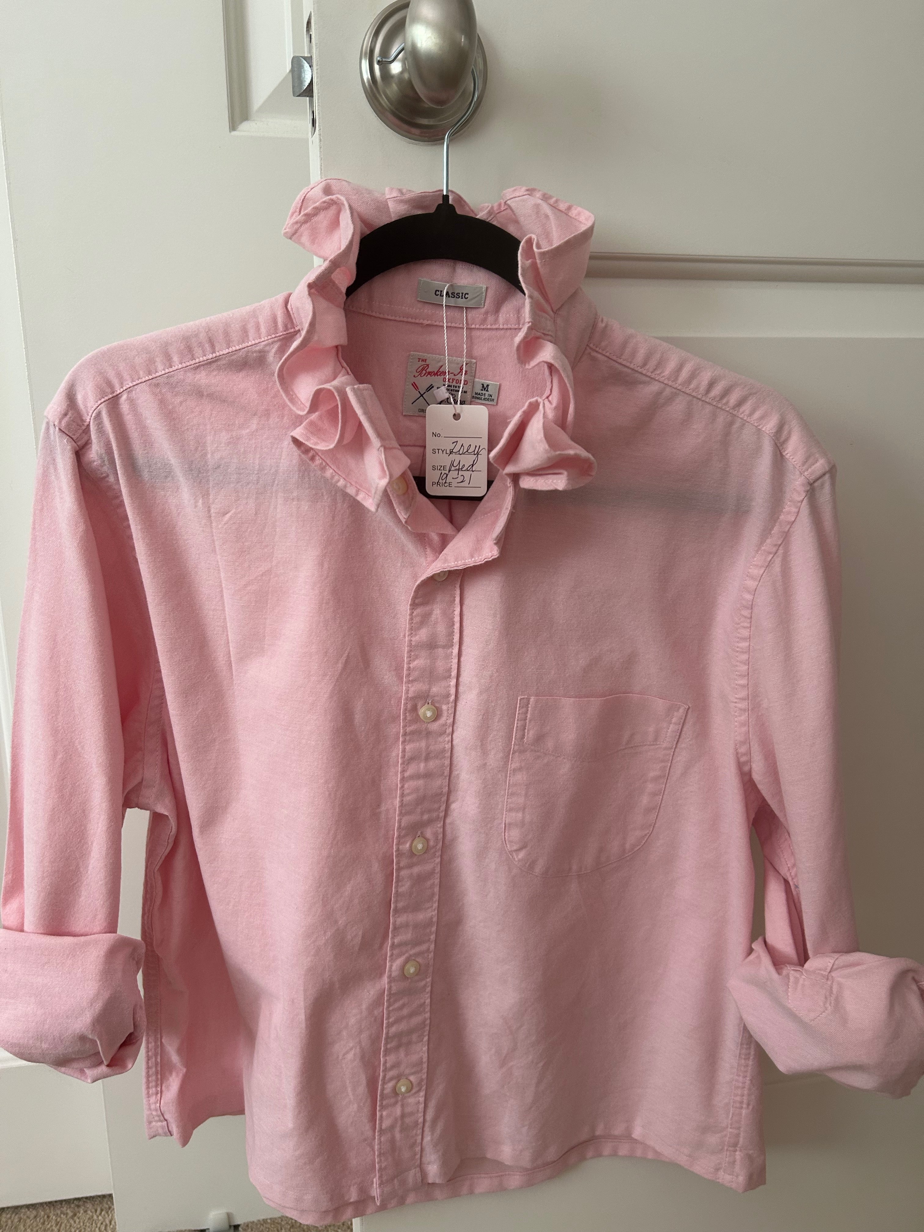 Blush Pink Oxford Ruffled Collar Shirt — Medium