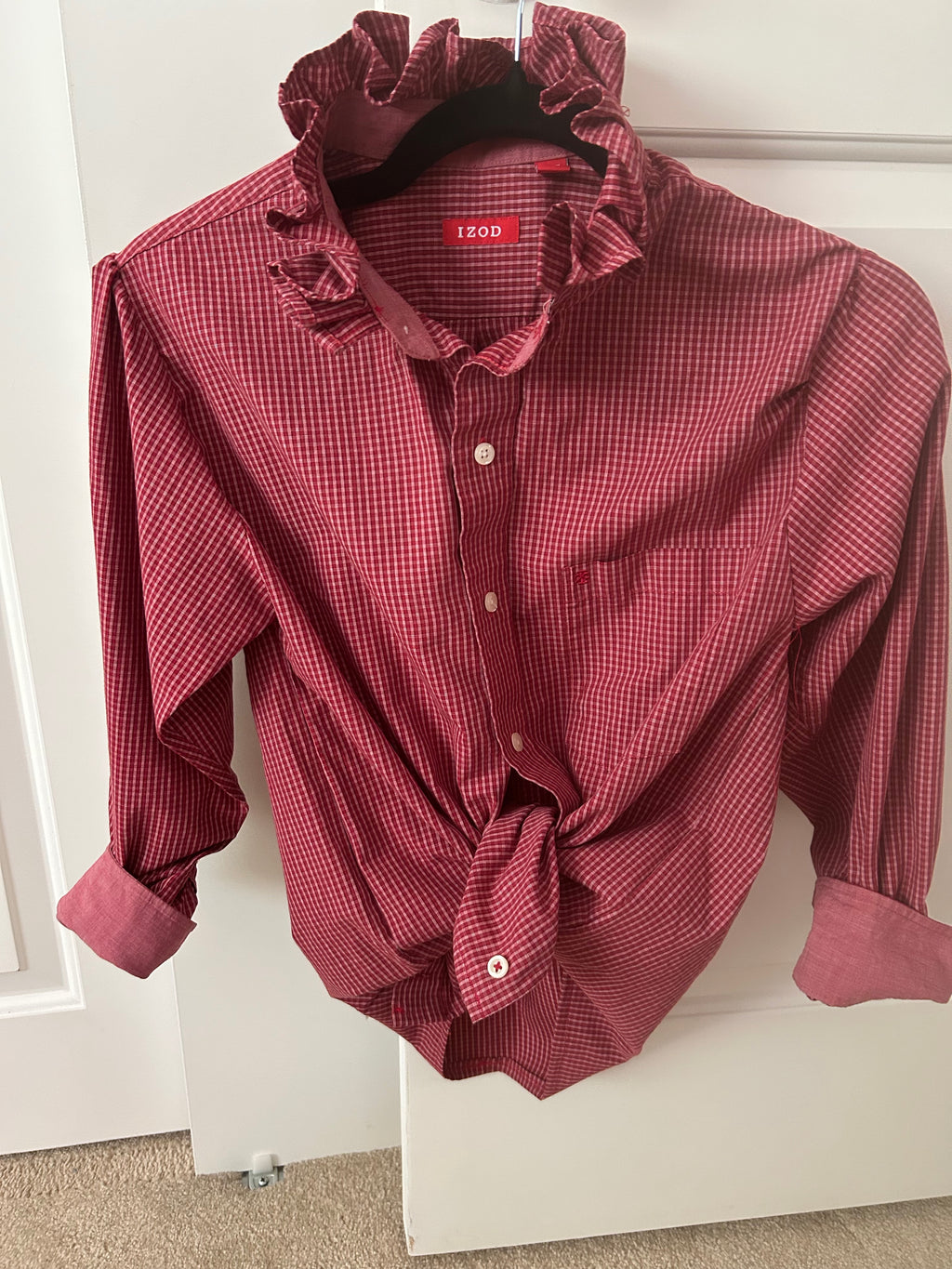 Ruffled Collar Cropped Button-Down Shirt