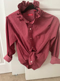 Ruffled Collar Cropped Button-Down Shirt