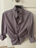 The Genevieve — Burgundy Micro Gingham Ruffled Collar Shirt — Large