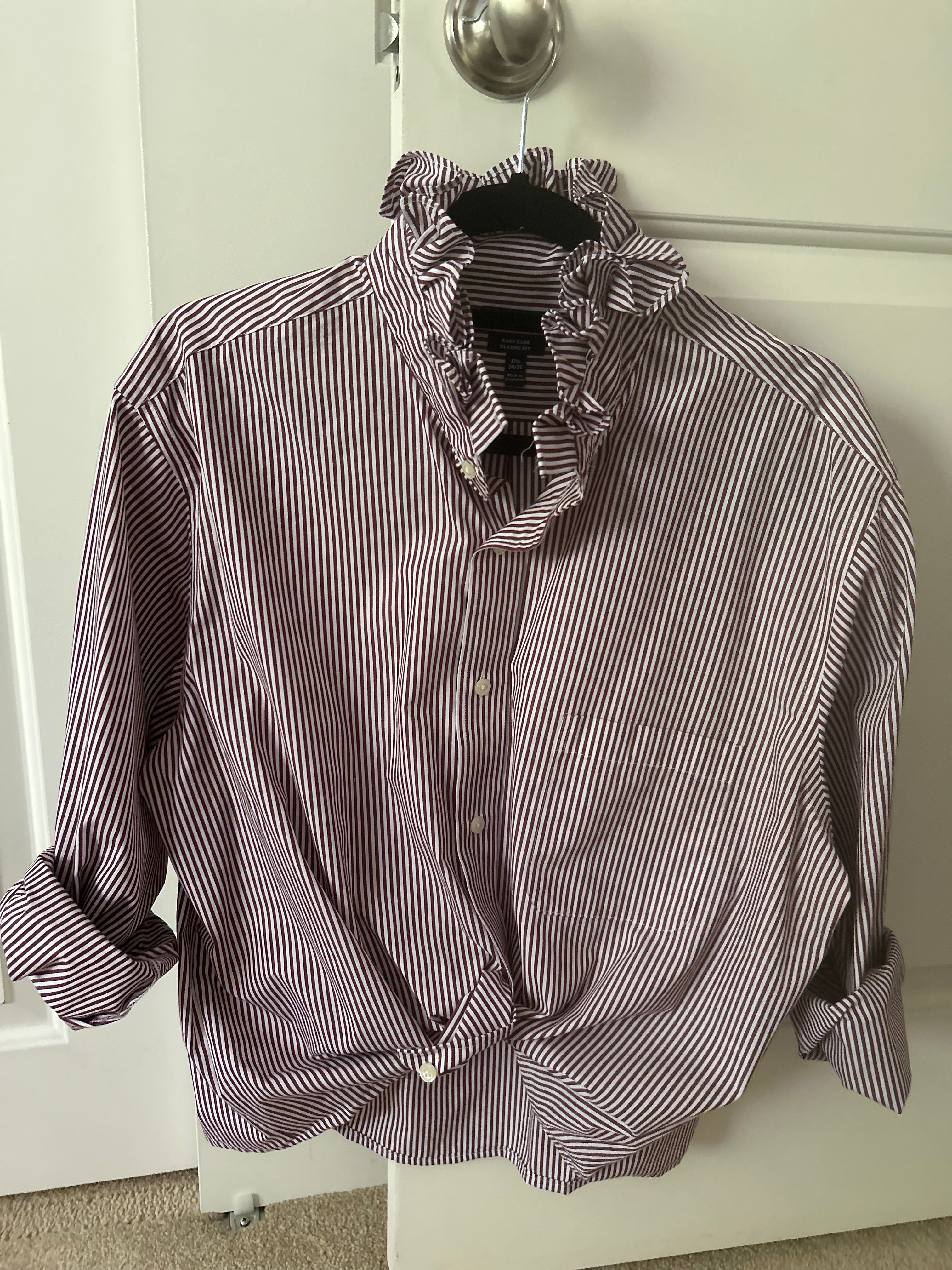 Colleen Red & White Stripe Ruffled Collar Top – XL
