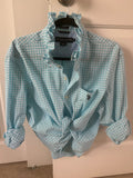 Aqua Plaid Ruffled Collar Shirt — Large/XL