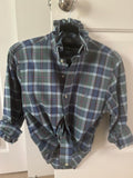 The Lucy — Blue Plaid Ruffled Collar Shirt — Small